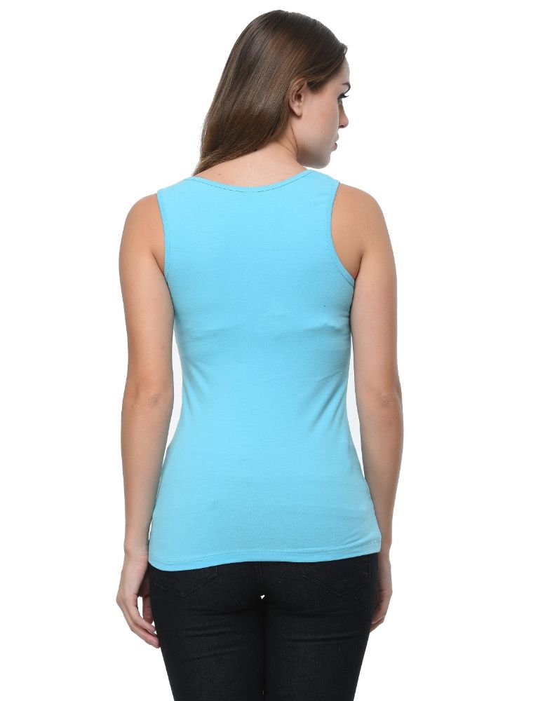 Picture of Frenchtrendz Cotton Spandex Sky Blue Medium Length Tank Tops
