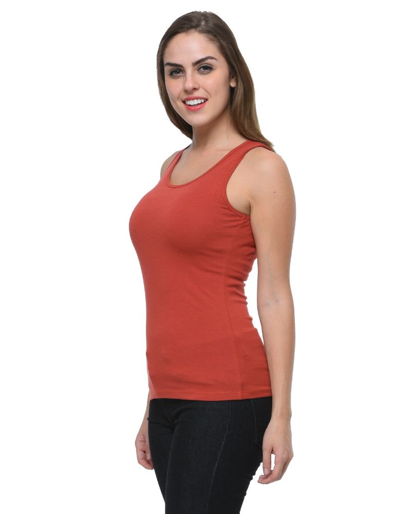 Picture of Frenchtrendz Cotton Spandex Dark Rust Medium Length Tank Tops