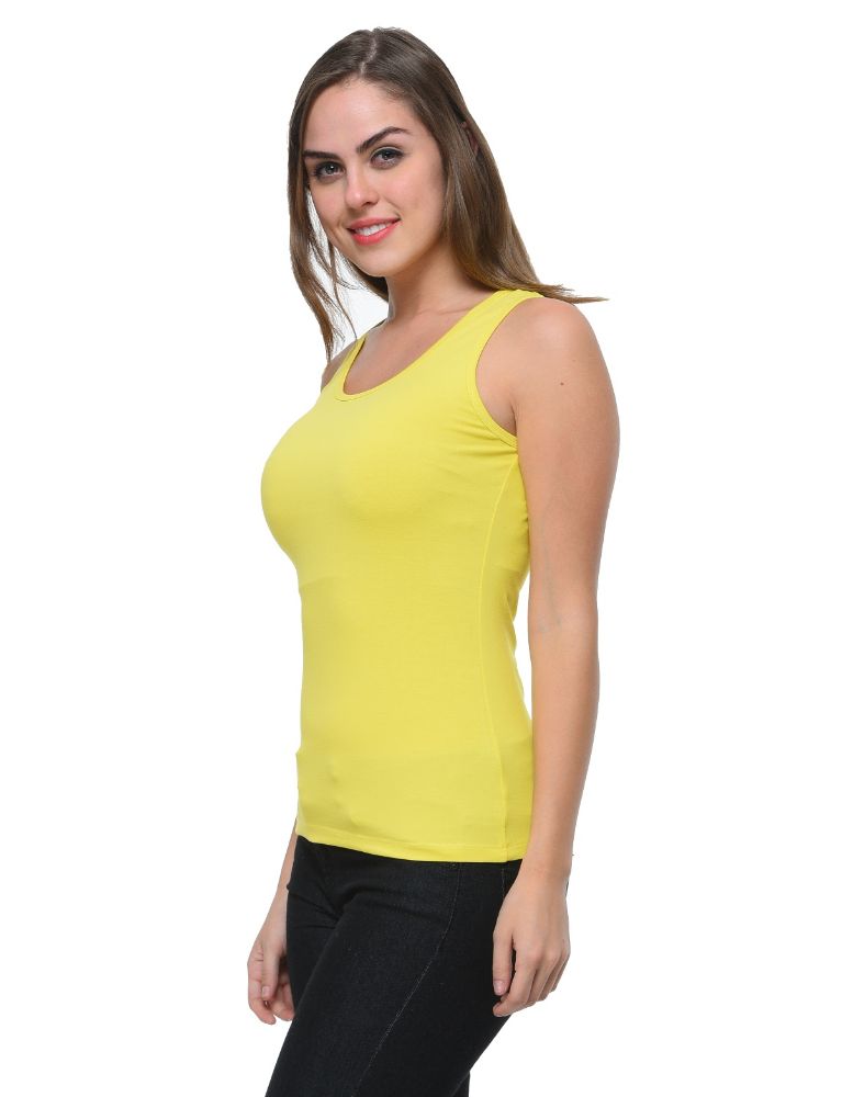 Picture of Frenchtrendz Cotton Spandex Neon Yellow Medium Length Tank Tops