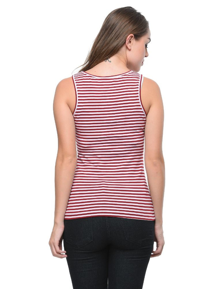 Picture of Frenchtrendz Cotton Spandex Maroon White Medium Length Stripe Tank Tops