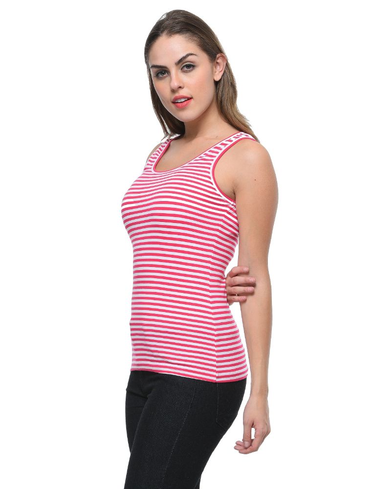 Picture of Frenchtrendz Cotton Spandex Pink White Medium Length Stripe Tank Tops