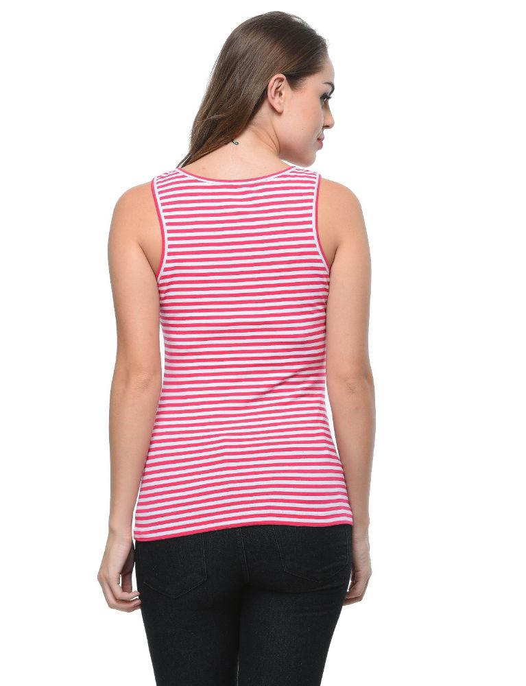 Picture of Frenchtrendz Cotton Spandex Pink White Medium Length Stripe Tank Tops