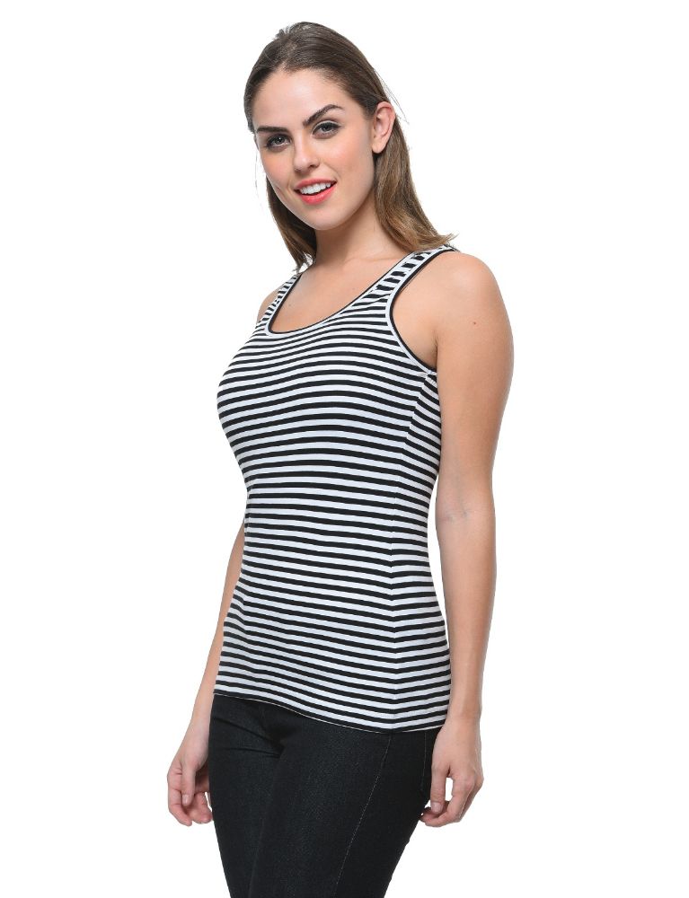 Picture of Frenchtrendz Cotton Spandex Black White Medium Length Stripe Tank Tops