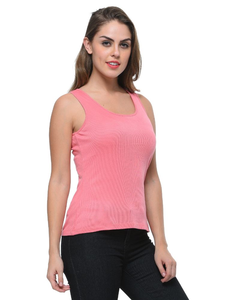 Picture of Frenchtrendz Rib Viscose Coral Medium Length Tank Top