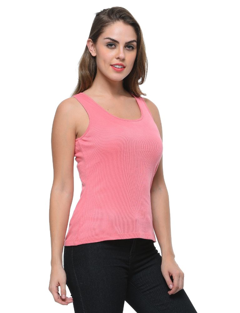 Picture of Frenchtrendz Rib Viscose Coral Medium Length Tank Tops