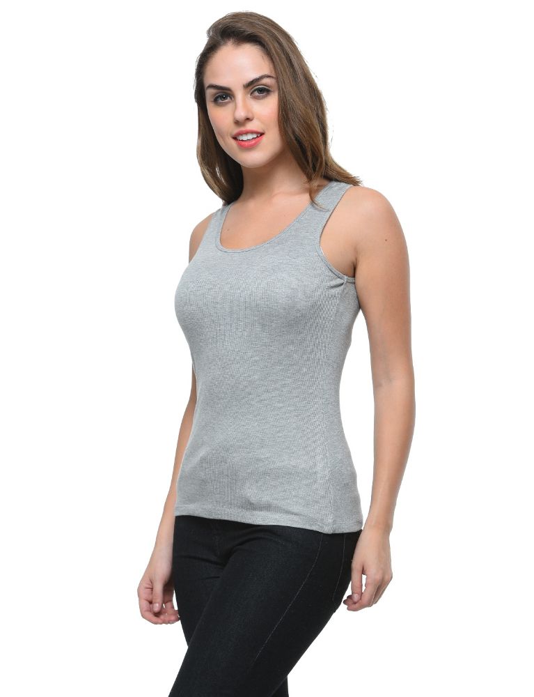 Picture of Frenchtrendz Rib Viscose Grey Medium Length Tank Top