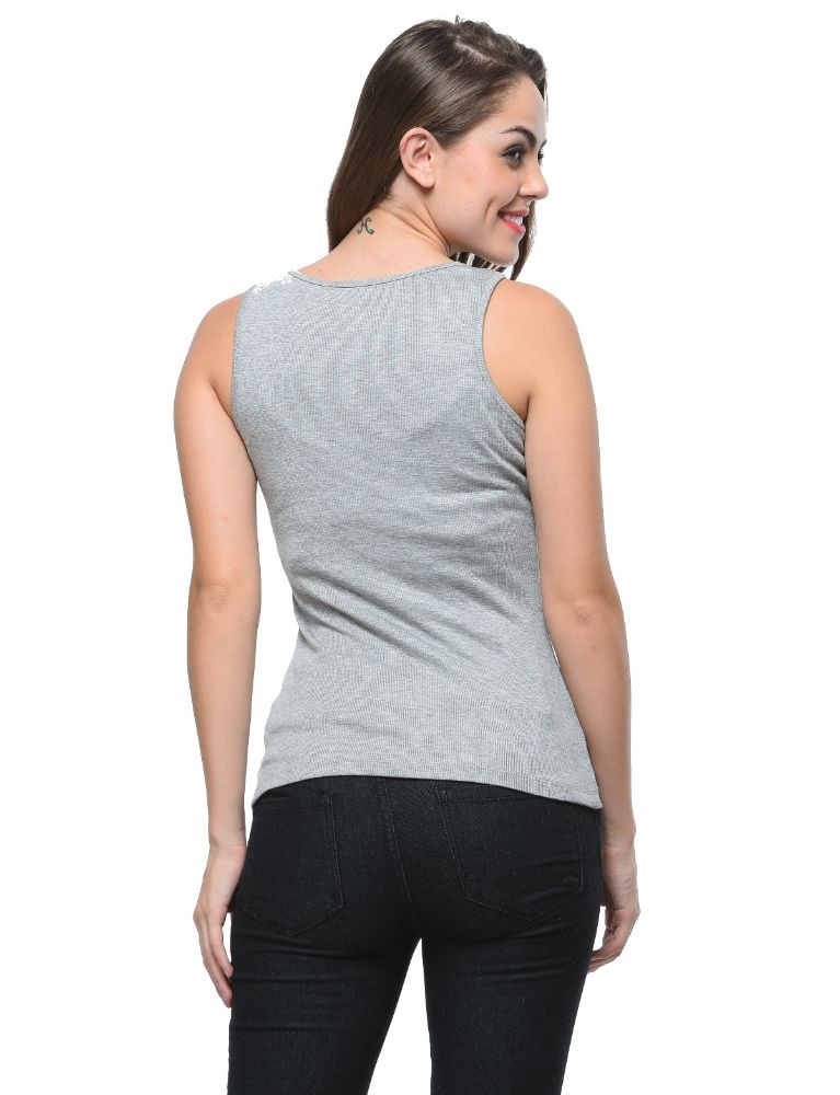 Picture of Frenchtrendz Rib Viscose Grey Medium Length Tank Tops