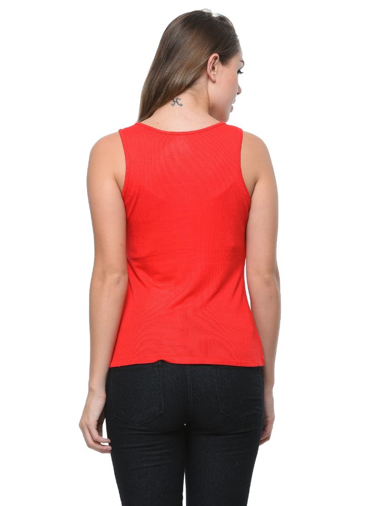 Picture of Frenchtrendz Rib Viscose Red Medium Length Tank Top