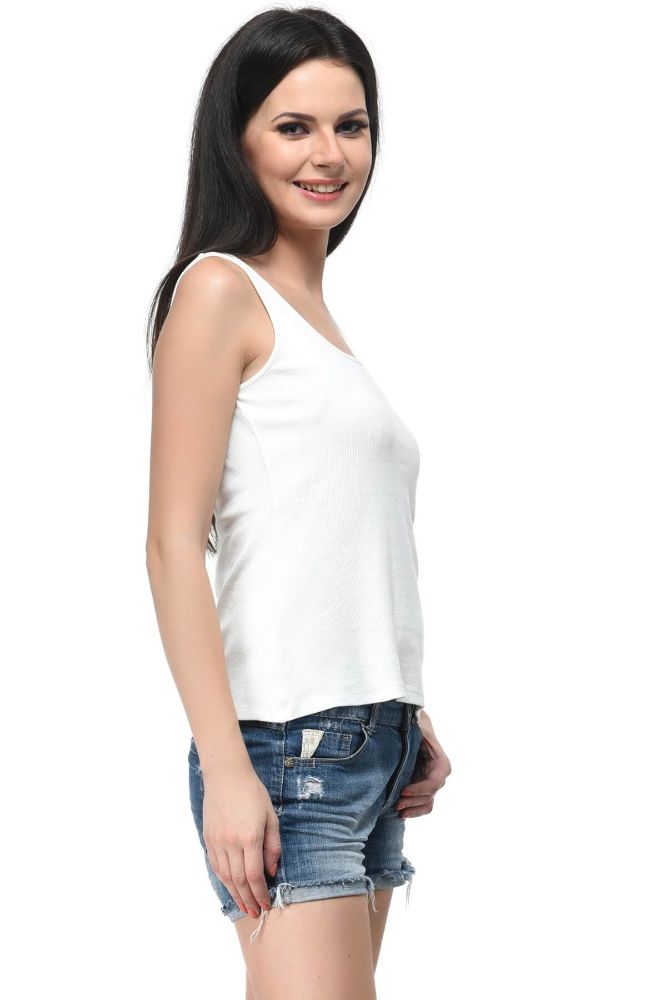 Picture of Frenchtrendz Rib Viscose White Medium Length Tank Tops