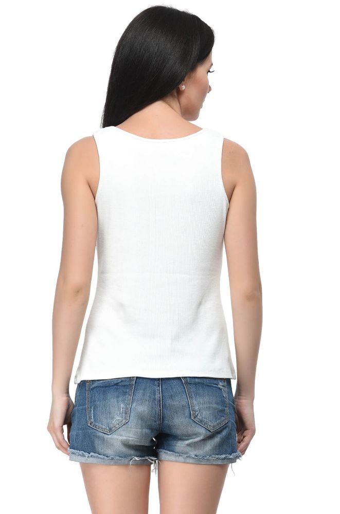 Picture of Frenchtrendz Rib Viscose White Medium Length Tank Tops