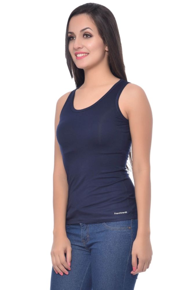 Picture of Frenchtrendz Viscose Spandex Navy Medium Length Tank Top