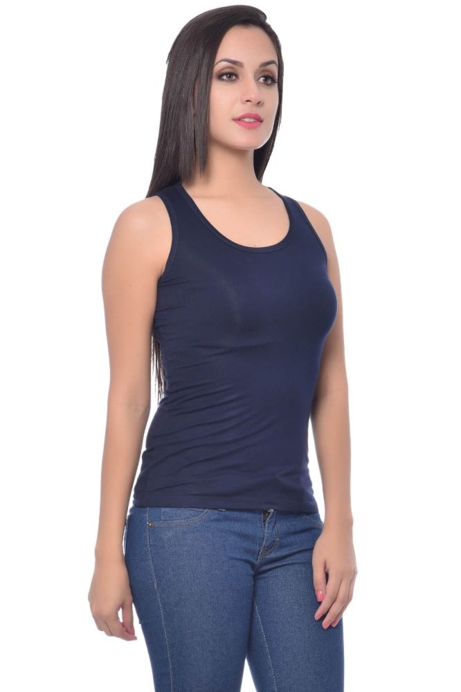 Picture of Frenchtrendz Viscose Spandex Navy Medium Length Tank Tops