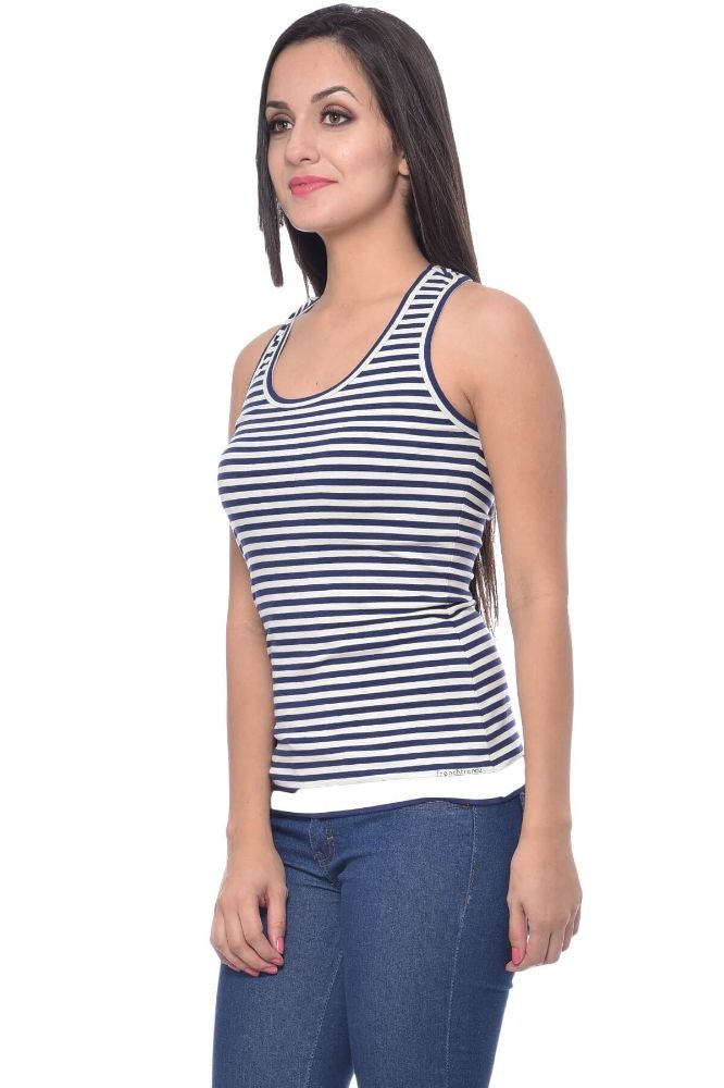 Picture of Frenchtrendz Cotton Spandex Navy White Racer Back Tank Tops