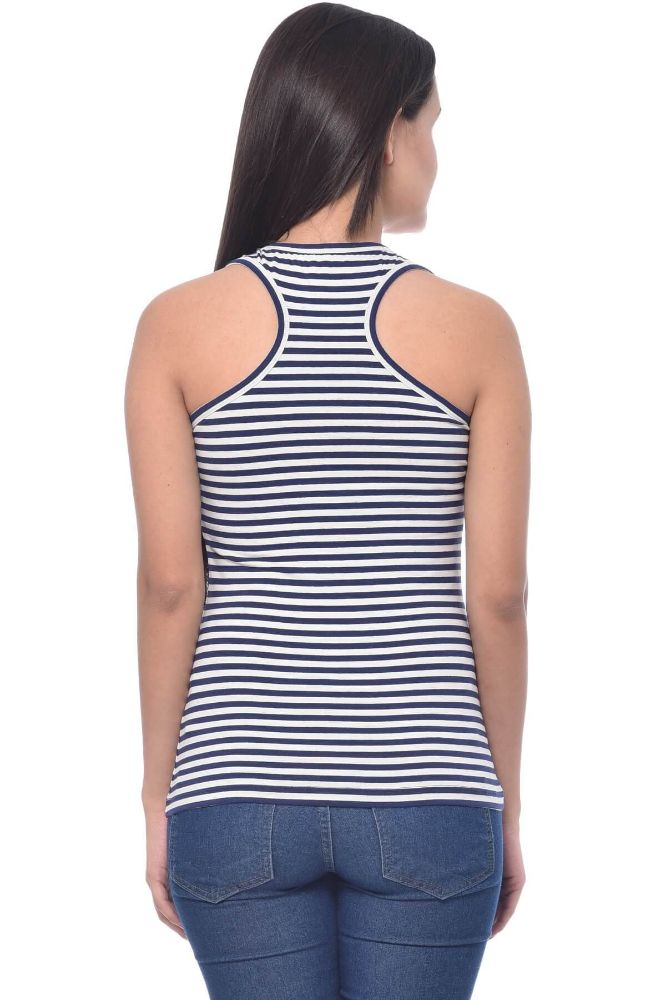 Picture of Frenchtrendz Cotton Spandex Navy White Racer Back Tank Top