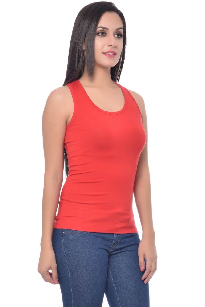 Picture of Frenchtrendz Modal Spandex Red Racer Back Medium Length Tank Tops