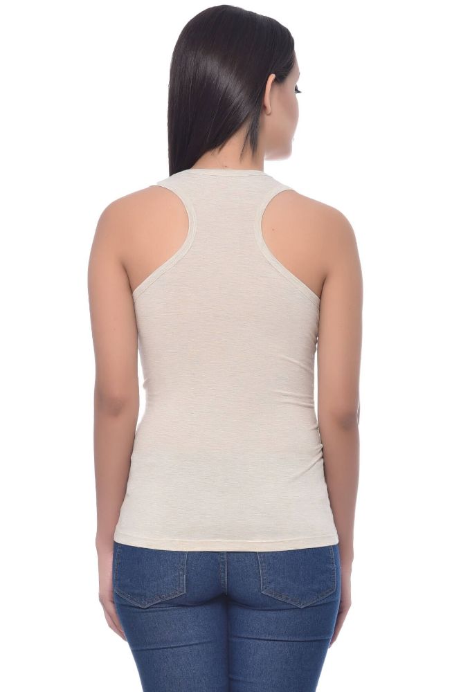 Picture of Frenchtrendz Modal Spandex Oatmeal Racer Back Medium Length Tank Tops