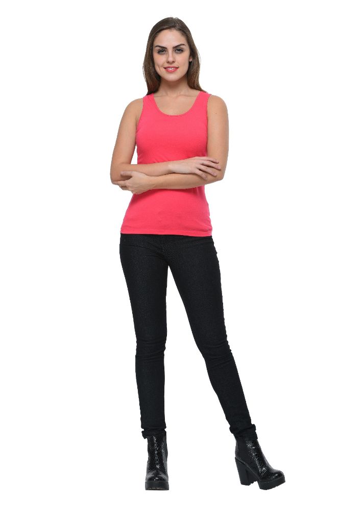 Picture of Frenchtrendz Cotton Spandex Dark Pink Medium Length Tank Tops