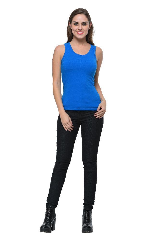 Picture of Frenchtrendz Cotton Spandex Royal Blue Medium Length Tank Tops