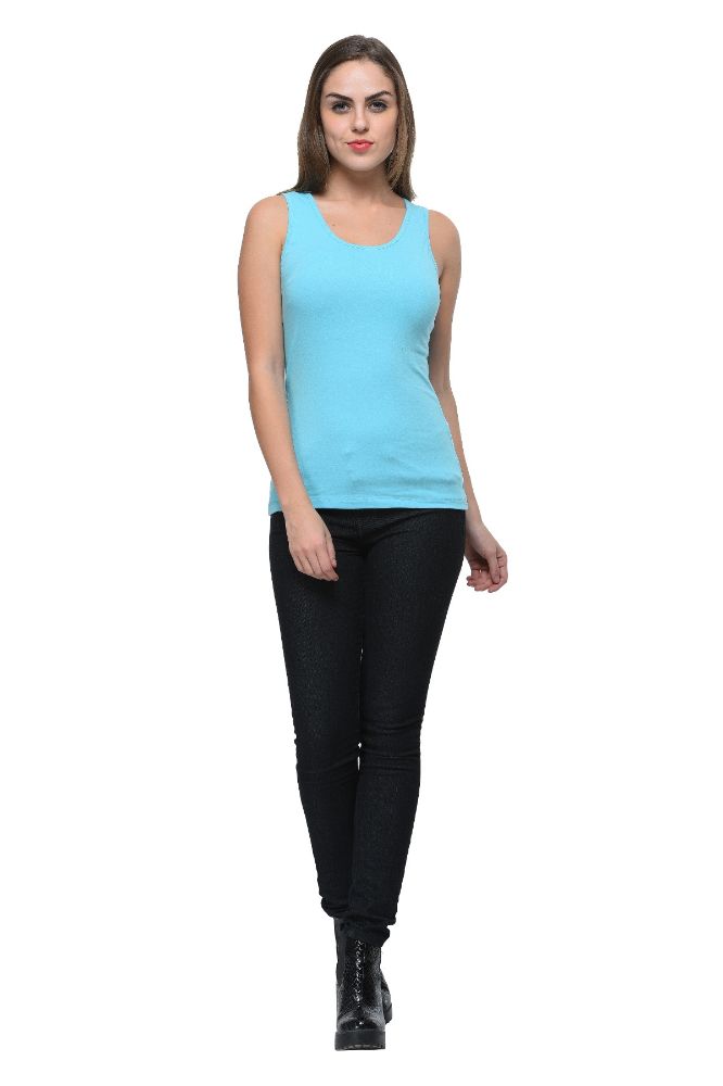 Picture of Frenchtrendz Cotton Spandex Sky Blue Medium Length Tank Tops