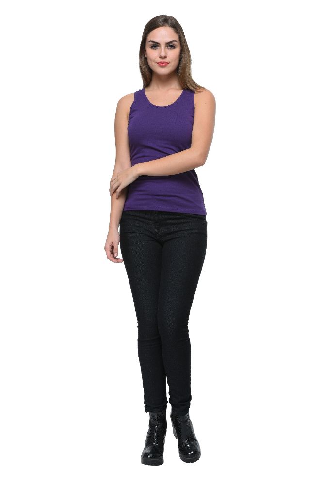 Picture of Frenchtrendz Cotton Spandex Purple Medium Length Tank Tops
