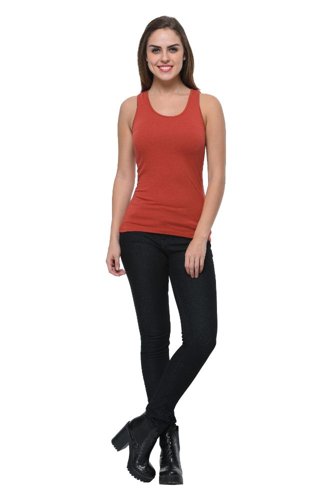 Picture of Frenchtrendz Cotton Spandex Dark Rust Medium Length Tank Tops