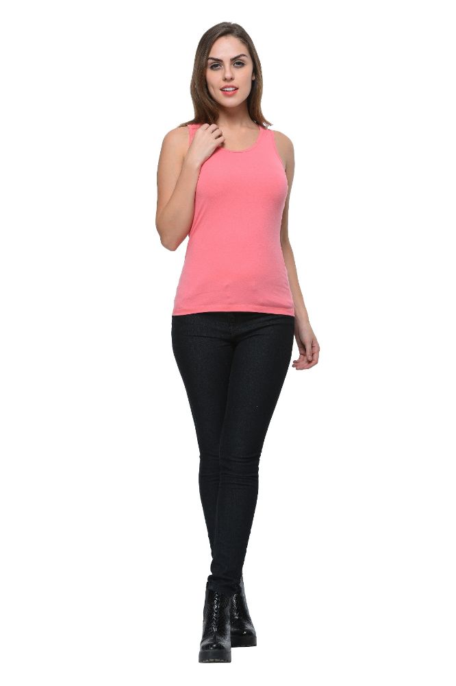 Picture of Frenchtrendz Cotton Spandex Light Coral Medium Length Tank Top