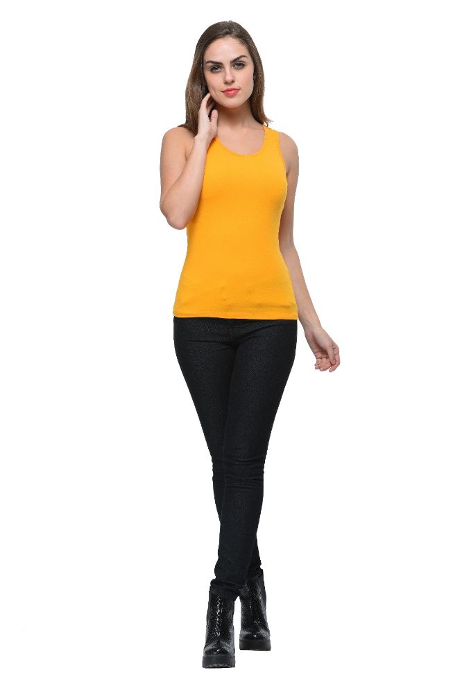 Picture of Frenchtrendz Cotton Spandex Light Mustard Medium Length Tank Tops