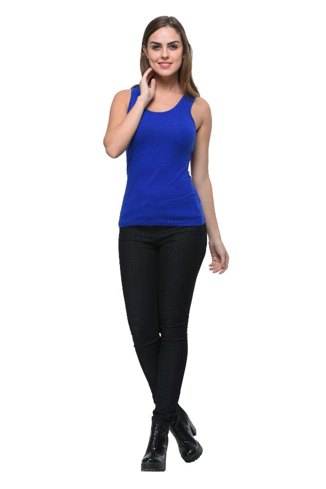 Picture of Frenchtrendz Cotton Spandex Ink Blue Medium Length Tank Tops
