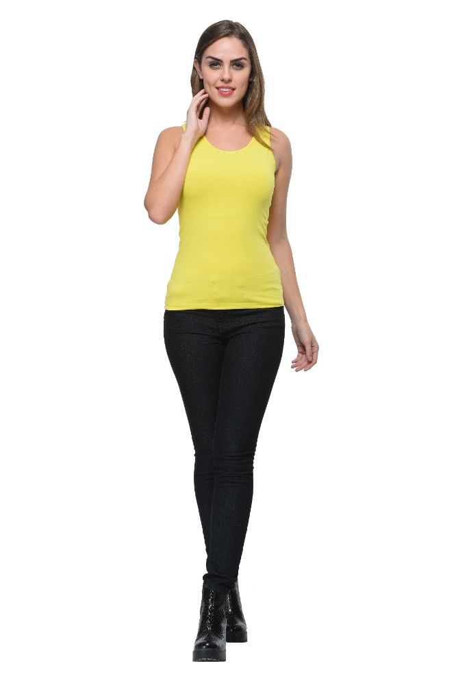 Picture of Frenchtrendz Cotton Spandex Neon Yellow Medium Length Tank Tops