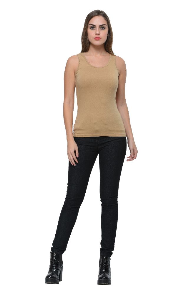 Picture of Frenchtrendz Cotton Spandex Dark Beige Medium Length Tank Tops