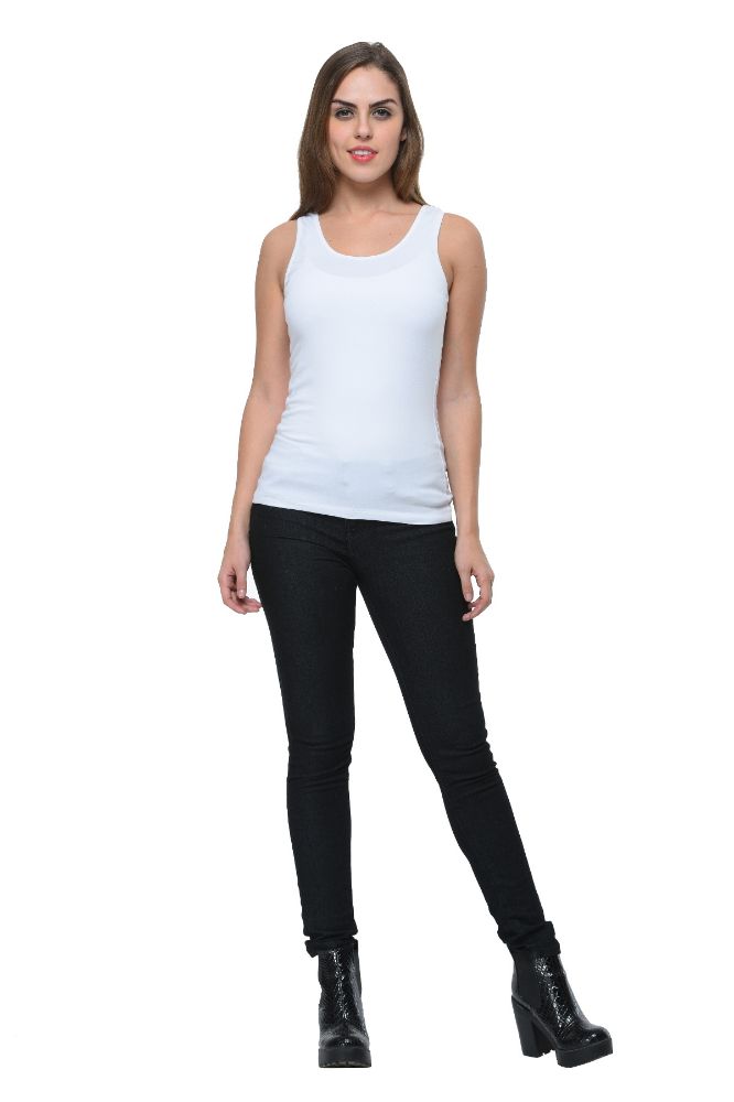 Picture of Frenchtrendz Cotton Spandex White Medium Length Tank Tops