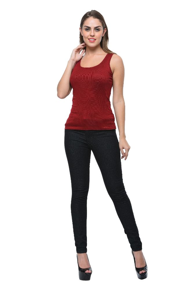 Picture of Frenchtrendz Rib Viscose Dark Maroon Medium Length Tank Tops