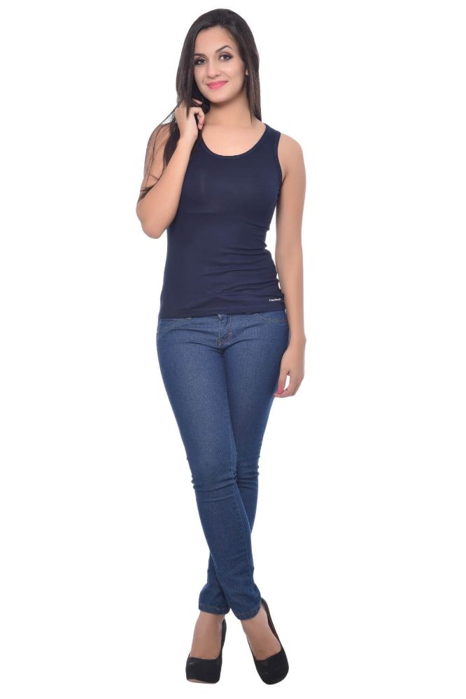 Picture of Frenchtrendz Viscose Spandex Navy Medium Length Tank Top