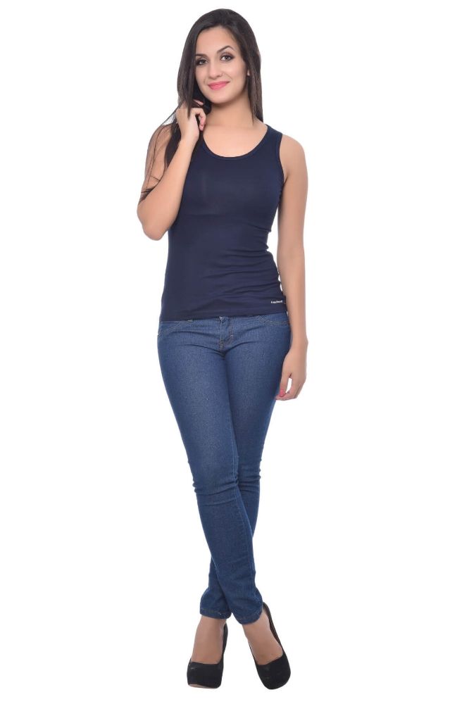 Picture of Frenchtrendz Viscose Spandex Navy Medium Length Tank Tops