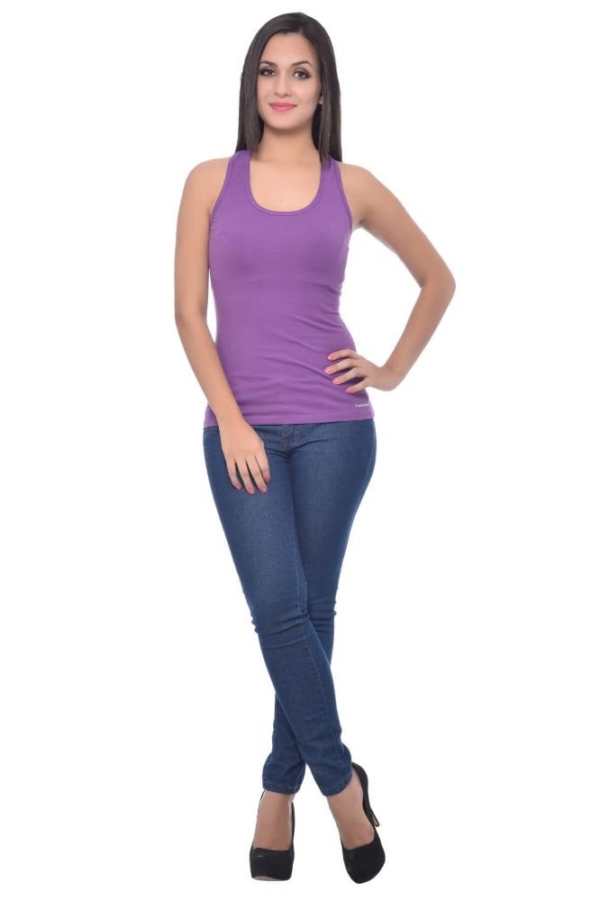 Picture of Frenchtrendz Cotton Spandex Light Purple Racer Back Tank Tops