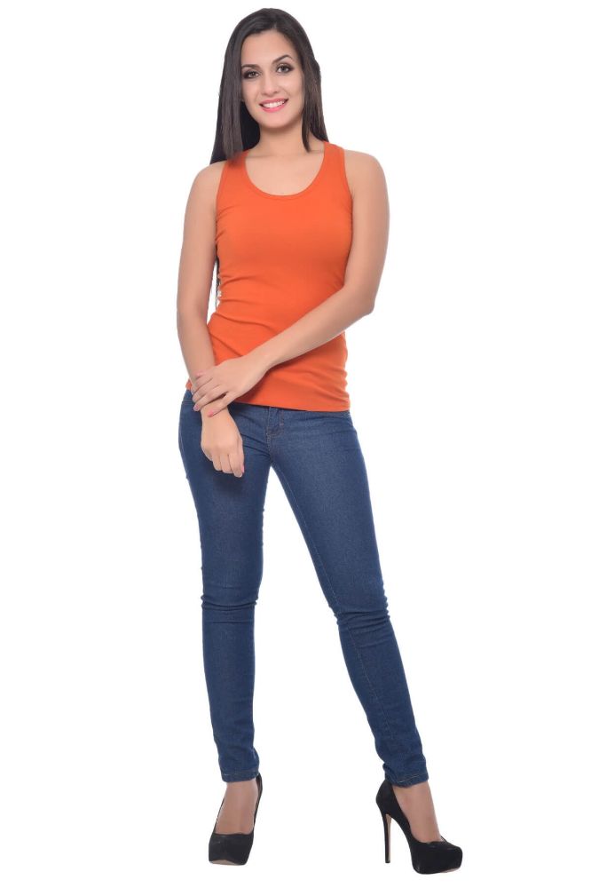 Picture of Frenchtrendz Cotton Spandex Rust Racer Back Tank Tops