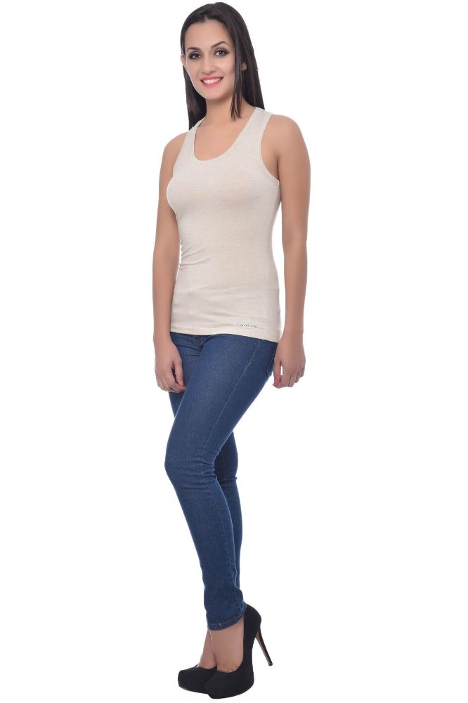 Picture of Frenchtrendz Modal Spandex Oatmeal Racer Back Medium Length Tank Tops