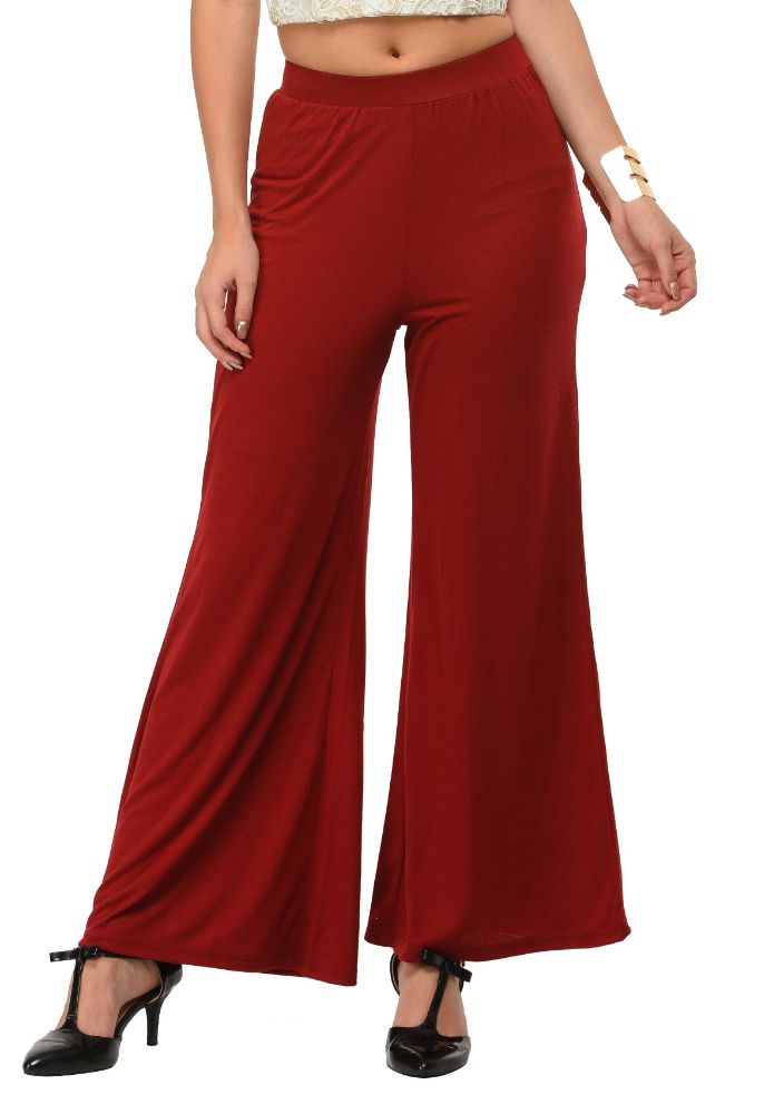 Picture of Frenchtrendz Poly Viscose Dark Maroon Palazzos