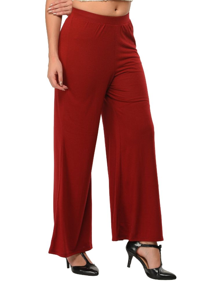 Picture of Frenchtrendz Poly Viscose Dark Maroon Palazzos