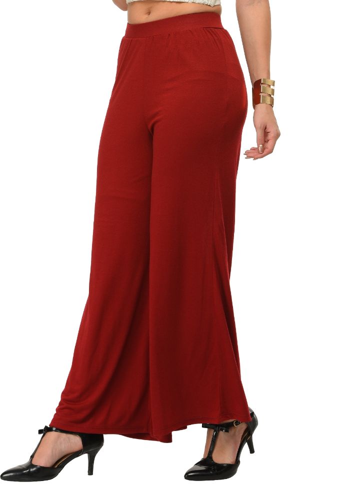 Picture of Frenchtrendz Poly Viscose Dark Maroon Palazzos