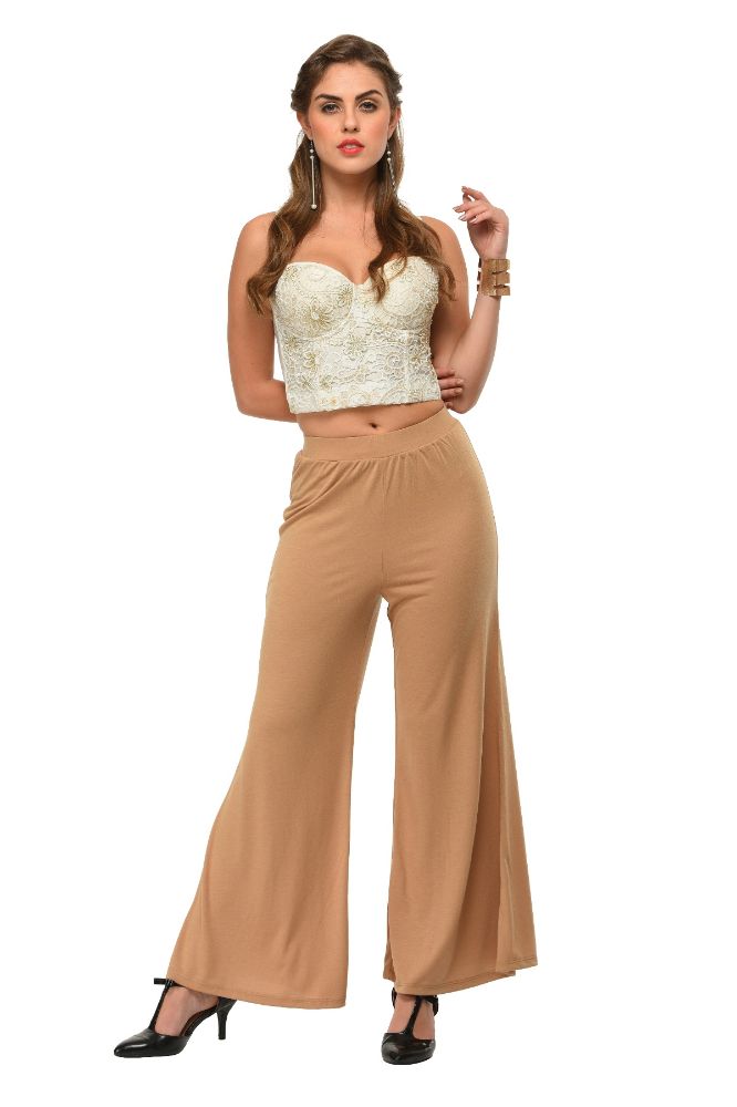 Picture of Frenchtrendz Poly Viscose Beige Palazzos
