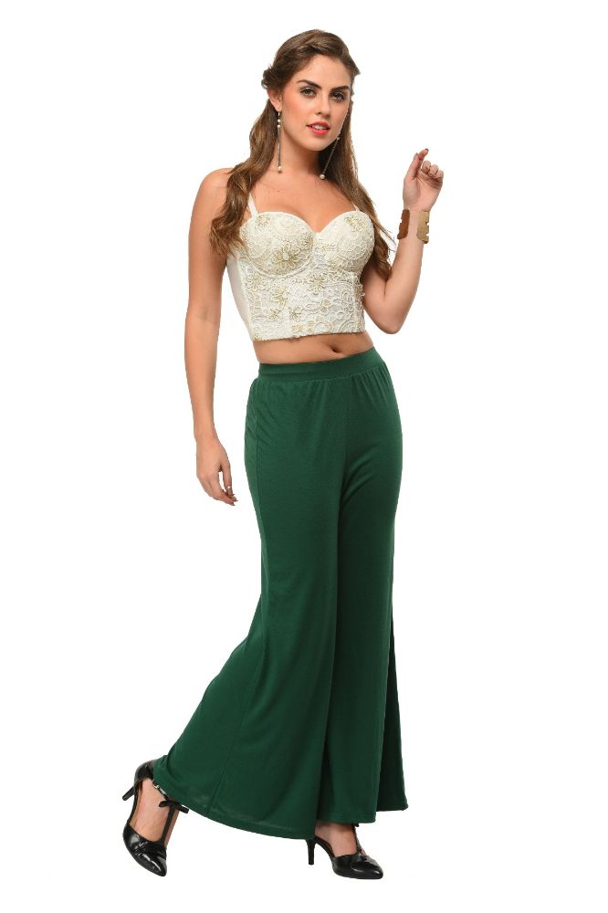 Picture of Frenchtrendz Poly Viscose Dark Green Palazzos