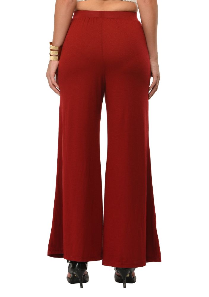 Picture of Frenchtrendz Poly Viscose Dark Maroon Palazzos