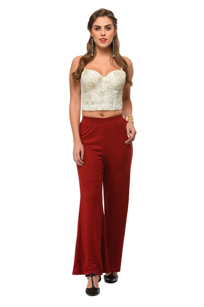 Picture of Frenchtrendz Poly Viscose Dark Maroon Palazzos