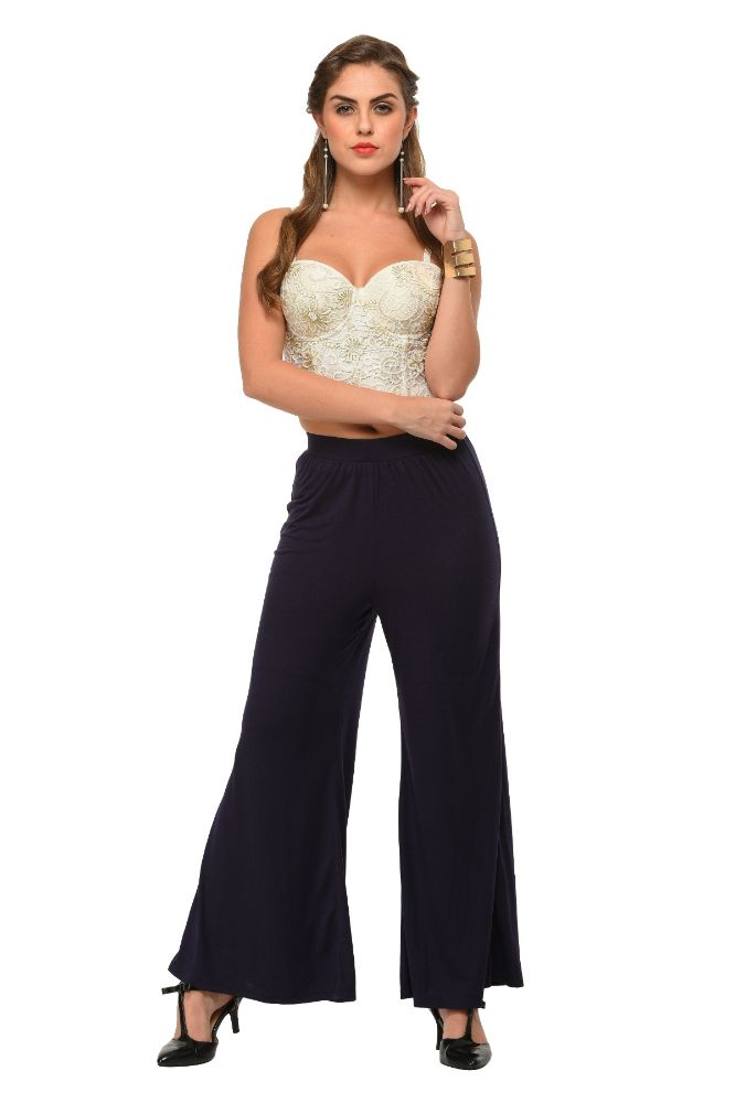 Picture of Frenchtrendz Poly Viscose Navy Palazzos