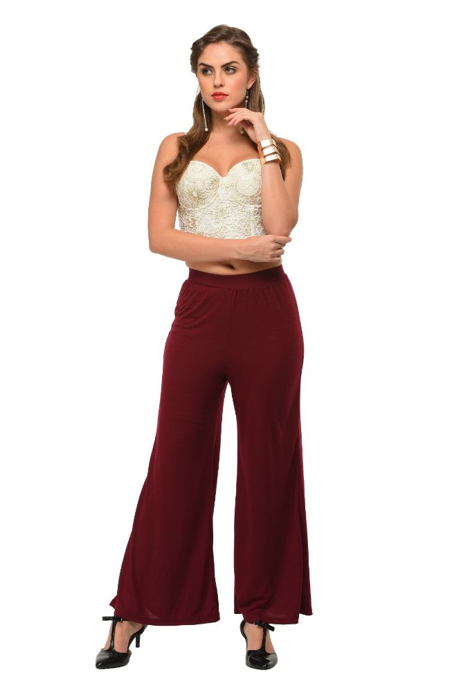 Picture of Frenchtrendz Poly Viscose Plum Palazzos