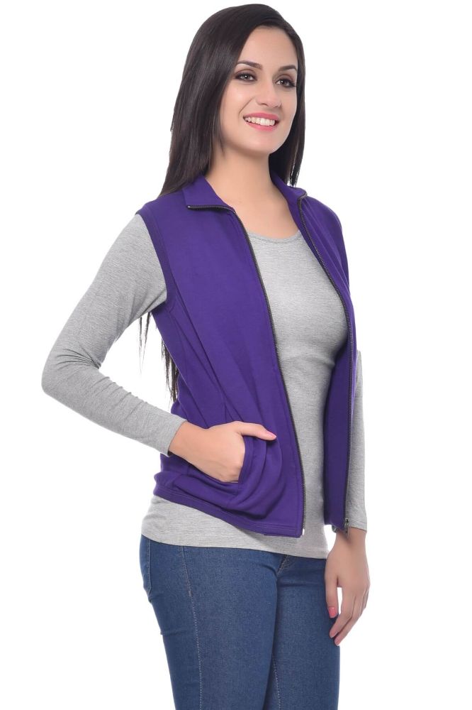 Picture of Frenchtrendz Poly Viscose Spandex Purple Sleeveless Jacket