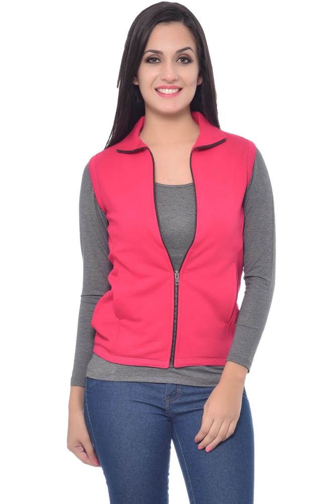 Picture of Frenchtrendz Poly Viscose Spandex Swe Pink Sleeveless Jacket
