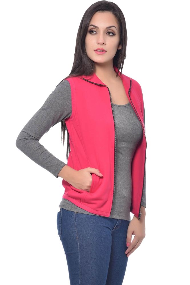 Picture of Frenchtrendz Poly Viscose Spandex Swe Pink Sleeveless Jacket