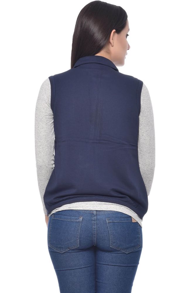 Picture of Frenchtrendz Poly Viscose Spandex Navy Sleeveless Jacket